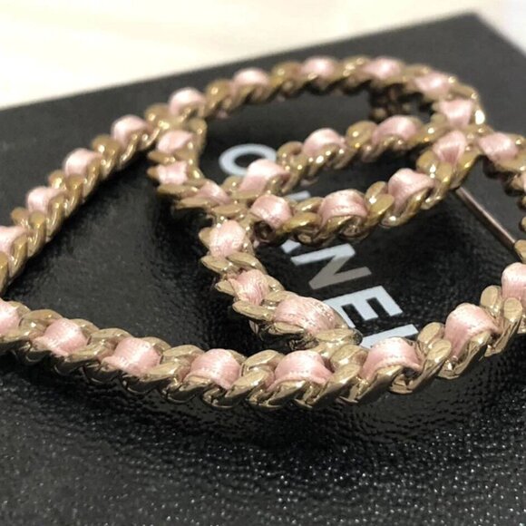CHANEL CC Logo Pink Cord Heart Brooch Gold Tone Pin 09C Auth w/Box D-d1132 - Picture 5 of 9